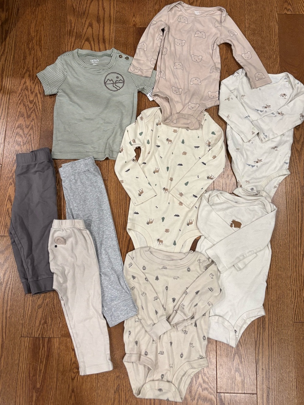 Toddler baby boy clothing bundle size 18-24 months tan grey white green